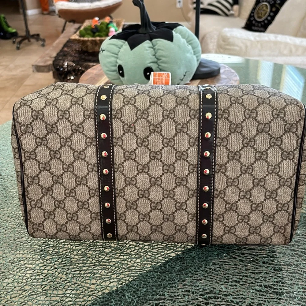 GUCCI GG C Canvas Limited Edition Heart Pattern Boston Bag Brown Leather NWOT - Picture 9 of 15